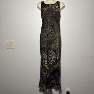 Carole Little Maxi Dress Size 6 Sleeveless Animal Print Velvet Burnout Sheer